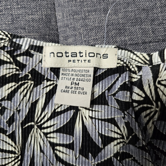 Notations Petite Medium PM Black Cream Leaf Pattern Sleeveless Dress - Picture 5 of 6